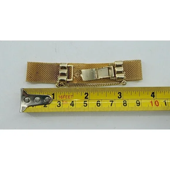 Unbranded Gold Tone Mesh Bracelet w/ Safety Chain Black Flower Cameo Rhinestone - Picture 7 of 8